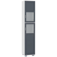 Kleankin 75" Tall Bathroom Cabinet with Two Cupboards and Matte Glass Doors - White and Grey-2 cupboards with 5-tier shelving neatly arrange your collection of towels, linen and other bathroom essentials