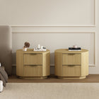 Manhattan Comfort Olivia 26.5" Modern Nightstand 2-Piece Set - Natural Oak/Gold-Includes 2 Drawers with .75 Extension