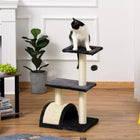 PawHut 28" Cat Tree Climbing Tower with Sisal Scratching Post - Grey-Comfortable perches to relax on 