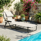 Outsunny Folding Lounge Chair with Reclining Back - Tanning Chair - Cream White-Fully flat beach lounger, great for a versatile lounging experience
