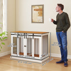 PawHut 47" Dog Crate Furniture with Divider Panel - White-2 lockable sliding doors for the safety of your pets 