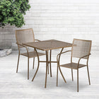28'' Square Gold Indoor-Outdoor Steel Patio Table Set with 2 Square Back Chairs [CO-28SQ-02CHR2-GD-GG]-Gold Powder Coat Finish