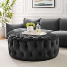 Modway Amour Tufted Button Large Round Performance Velvet Ottoman - Black-Performance Velvet Polyester Upholstery