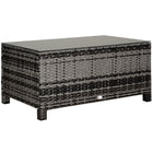 Outsunny Rattan Coffee Table with Tempered Glass Top Outdoor Garden Patio - Mixed Grey-Great for indoor or outdoor use as a coffee table