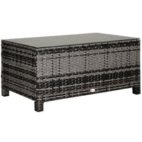 Outsunny Rattan Coffee Table with Tempered Glass Top Outdoor Garden Patio - Mixed Grey-Great for indoor or outdoor use as a coffee table