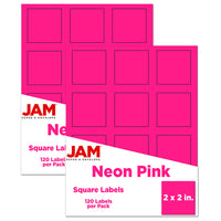 JAM Paper Square Address Labels, 2 x 2, Neon Pink, 240 Pack-Mailing Address Labels