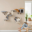 PawHut 4-Piece Cat Wall Shelf Furniture Set - Light Grey-Wall-mounted design saves floor space in small homes 