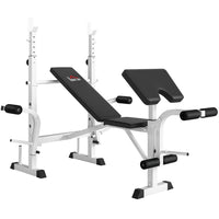 Soozier Adjustable Weight Bench with Squat Rack - White-6-level adjustable barbell rack and 4-level elbow pad for customizable comfort