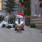 GEMMY Airblown Inflatable Christmas Mandalorian with Santa Hat & Present - 42"-Includes stakes and tethers