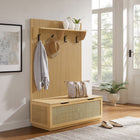 Modway Soma Fluted 3-in-1 Hall Tree with Storage Bench & Coat Rack - Light Oak-Flip-Top Bench with Divided Storage