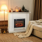HOMCOM 46" Electric Fireplace with Mantel, Shelf, Remote Control and Timer - White-Flame effect usable without heat for all-season enjoyment 