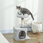 PawHut 28" Cat Tree Tower with Plush Top Bed - Light Grey-Includes a natural sisal post to satisfy scratching urges and protect your furniture 