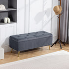 HOMCOM Steel Leg 43 Inch Large Storage Chest Ottoman Bench - Dark Grey-Enjoy enhanced comfort with soft velvet-feel upholstery and a foam-padded seat;