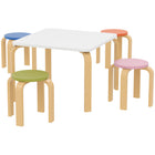 Qaba Kids Table & Chair Set, Kids Table & 4 Chair Set for Toddlers - Multicoloured-Includes a table and four stools, suitable for social fun
