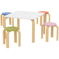 Qaba Kids Table & Chair Set, Kids Table & 4 Chair Set for Toddlers - Multicoloured-Includes a table and four stools, suitable for social fun
