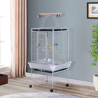 PawHut 64" H Bird Cage with Pull Out Tray, Play Top and Storage Shelf - Silver-Steel frame, sturdy enough to deal with birds' bites 