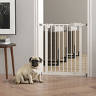 PawHut 29"-32" Wide Pet Gate with Door Dog Barrier Indoor for Stairs - White-When the opening angle is between 30° and 90°, the door will close automatically