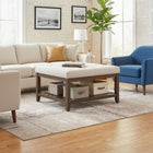HOMCOM Storage Ottoman Coffee Table - Beige-Elegant tufted cushion top adds a warm, timeless touch to any decor