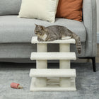 PawHut 18" 3-Tier Pet Stairs with Carpeted Scratching Post - Beige-Promotes your cat's natural desire to hunt and play while saving your furniture from destruction 