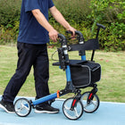 HOMCOM 9" Wheels Folding Rollator Walker with Large Seat - Blue-Fully folds without tools in minutes, can also be half-folded quickly 