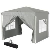 Outsunny 10 ft W x 10 ft L Pop-Up Canopy Tent with Sidewalls and Carry Bag - Grey-The pop-up design allows for quick setup and takedown