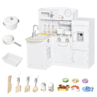 Qaba Kids Kitchen Playset with Microwave Fridge - White-Packed with all the essential play tools and accessories 