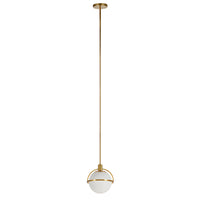 Hudson&Canal Cieonna 9.38" Wide Pendant with Glass Shade - Brass/White Milk-Glam design for your entryway, foyer, or kitchen