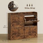HOMCOM Slim Shoe Storage Cabinet with 4 Flip Drawers - Rustic Brown-Fenced tabletop for keys, wallets, or decorative items