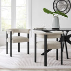 Modway Imogen Fabric Upholstered Barrel Dining Chairs - Heathered Weave Ivory/Black - 2 Pack-Fabric Upholstery