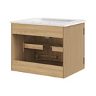 Modway Zia 24" Wall-Mount Bathroom Vanity with Marble Sink - Natural-Solid Mango Wood Base with Fluted Pattern