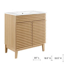 Modway Render 30" Bathroom Vanity Cabinet - Oak/White-Adjustable Storage Shelf