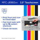 Brother INKvestment MFC-J6960DW Wireless Colour Inkjet All-in-One Printer with 3.5” Touchscreen-Connect your way. Multiple users can interface with your printer on your wireless network,(2) or you can connect directly via Ethernet or USB