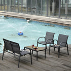 Outsunny 4-Piece Garden Conversation Patio Furniture Set with Loveseat - Dark Grey-Ideal for chatting or having an afternoon tea in balconies, deck, terrace and more 