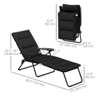 Outsunny Folding Lounge Chair with Cushion - Adjustable Back - Black-Soft padding ensures a comfortable sitting experience