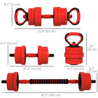 Soozier 66 lb 4-in-1 Weight Dumbbell Set - Barbell Kettlebell Push Up Stand - Red-Plastic surface is tough, odourless and rust-resistant 