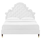 Modway Gwyneth Tufted Performance Velvet Full Platform Bed with Wood Legs and Gold Sleeves - White-Stain-Resistant Performance Velvet