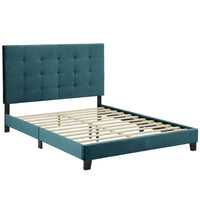 Modway Melanie Tufted Button Upholstered Performance Velvet Queen Platform Bed - Sea Blue-Platform Bed Frame With Headboard