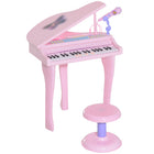 Qaba Mini Electronic Musical 37-Key Keyboard Piano Toy with Microphone Stool - Pink-Adjustable volume and tempo and flashing lights, follow the red lights on the keyboard 