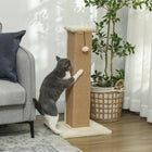 PawHut 32" Cat Scratching Post with Sisal Teasing Ball - Beige-Covered in soft plush, your cats will love this feline-friendly touch 