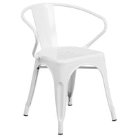 Flash Furniture White Metal Indoor-Outdoor Chair with Arms-Stackable Bistro Style Chair