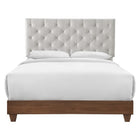 Modway Rhiannon Diamond Tufted Upholstered Fabric Queen Bed - Walnut Beige-Diamond Tufted Modern Queen Bed