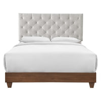 Modway Rhiannon Diamond Tufted Upholstered Fabric Queen Bed - Walnut Beige-Diamond Tufted Modern Queen Bed