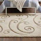 Modway Jubilant Sprout Scrolling Vine Shag Area Rug - 8 ft W x 10 ft L - Creame/Beige-Gripping Jute Fabric Underside