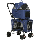 PawHut 3-in-1 Double Pet Stroller with Removable Carrier Bag and Car Seat - Blue-3-in-1 design, as a pet stroller, carrier bag and car seat carrier 