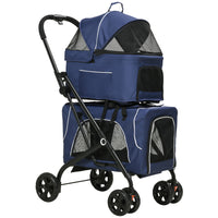PawHut 3-in-1 Double Pet Stroller with Removable Carrier Bag and Car Seat - Blue-3-in-1 design, as a pet stroller, carrier bag and car seat carrier 