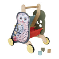 Manhattan Toy Wildwoods Owl Wooden Cart Shape Sorter-Washboard and pick with storage pouch