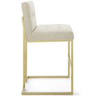 Modway Privy Gold Stainless Steel Upholstered Fabric Bar Stool - Gold Beige-Elegant Biscuit Tufting