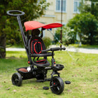 Qaba 4-in-1 Kids Tricycle and Push Bike - Red-Steplessly adjustable and detachable canopy 