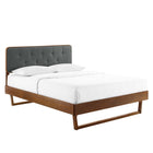 Modway Bridgette Wood Full Platform Bed with Angular Frame - Walnut Charcoal-Tufted Upholstered Headboard