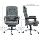 HOMCOM PU Leather Executive Reclining Office Chair with Arms - Grey-Recline up to 145 degrees for maximum comfort